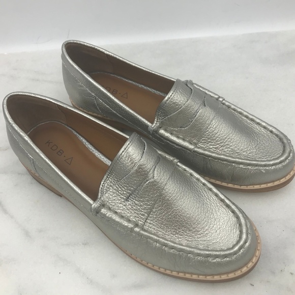 Kelsi Dagger Shoes - Metallic Silver Leather Penny Loafers NWOB